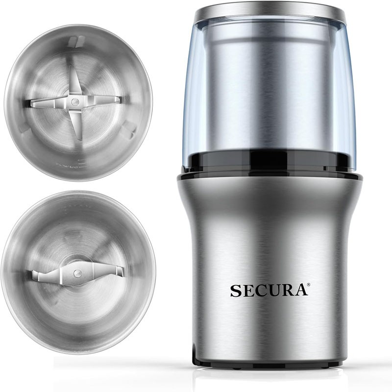 Electric Coffee Grinder and Spice Grinder with 2 Stainless Steel Blades Removable Bowls for Home Kitchen Use