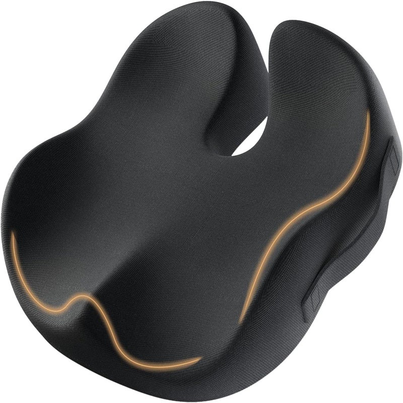 Office Chair Seat Cushion Ergonomic Memory Foam Coccyx Cushion for Sciatica Pressure Relief Pad for Hip and Tailbone All Day Comfort for Home Office Car Black